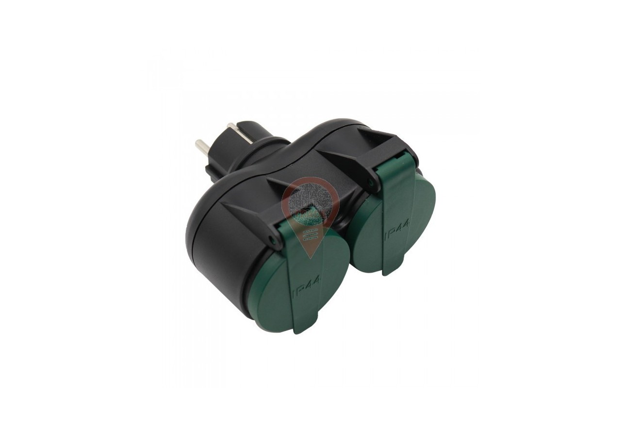Adaptateur 2 Voies 16A IP44 Noir+Vert