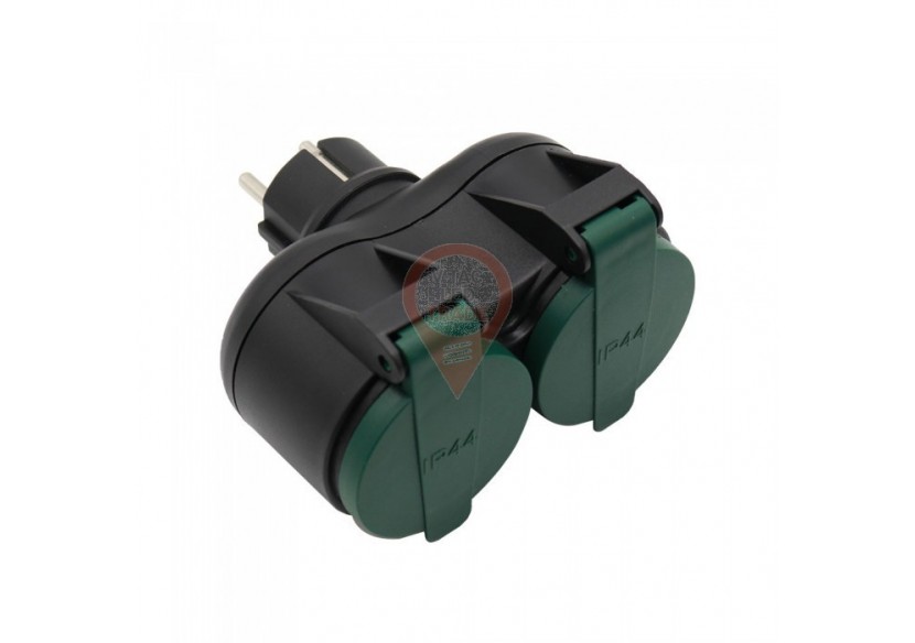 Adaptateur 2 Voies 16A IP44 Noir+Vert
