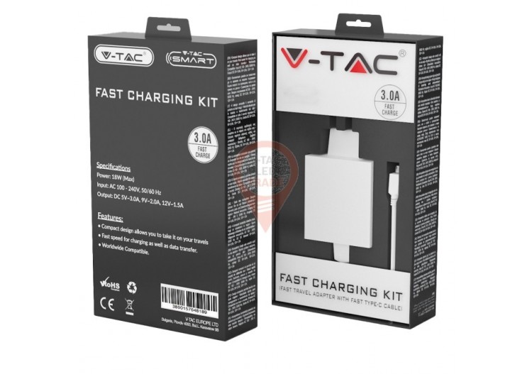 Kit de charge rapide avec adaptateur de voyage et câble USB Type-C blanc