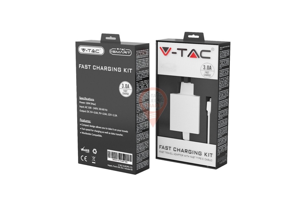 Kit de charge rapide avec adaptateur de voyage et câble USB Type-C blanc