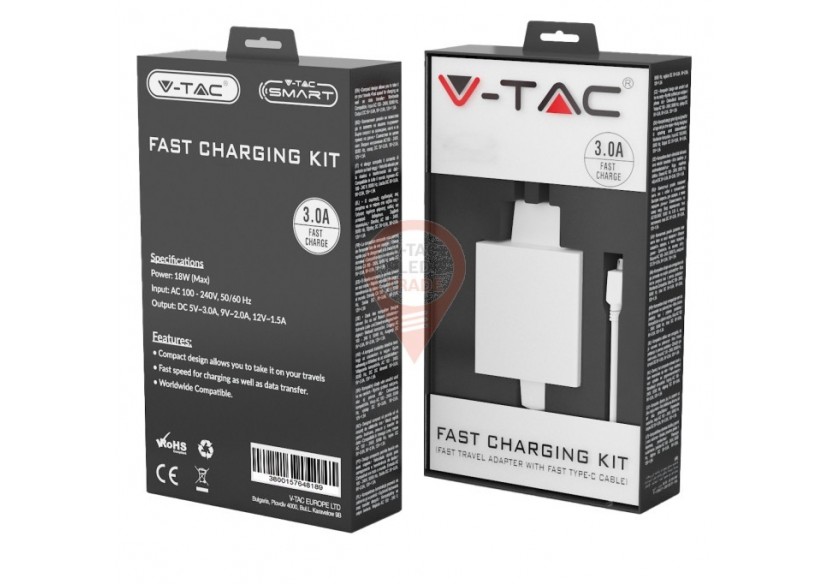 Kit de charge rapide avec adaptateur de voyage et câble USB Type-C blanc