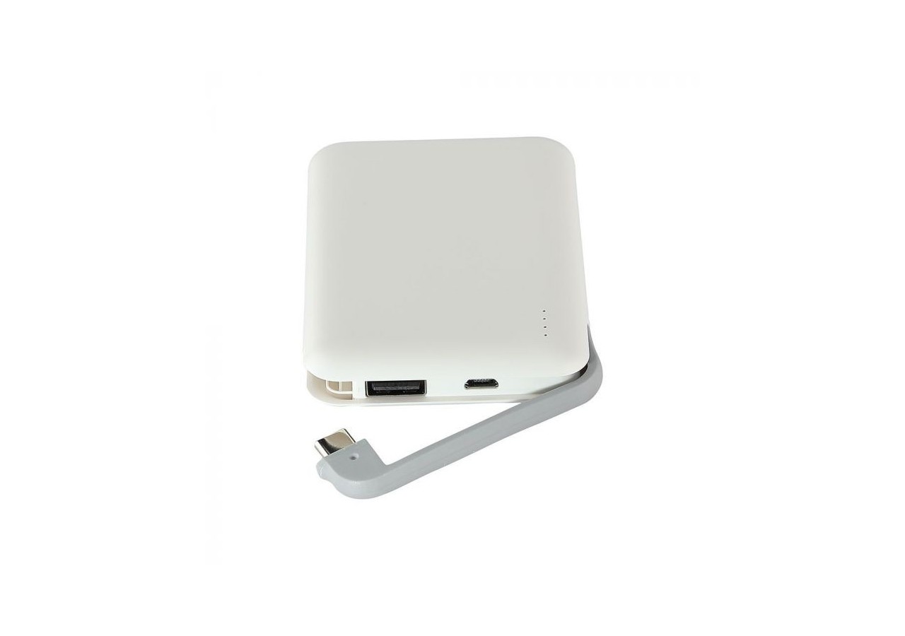 Banque d'alimentation 5000 mAh avec affichage lumineux LED et câble intégré blanc