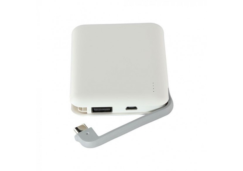 Banque d'alimentation 5000 mAh avec affichage lumineux LED et câble intégré blanc