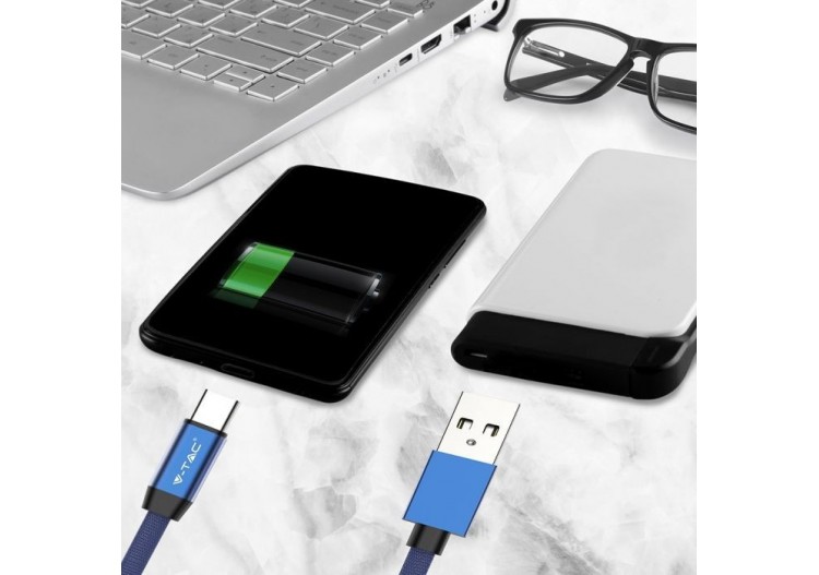 1m. Câble USB Type C Bleu - Série Ruby