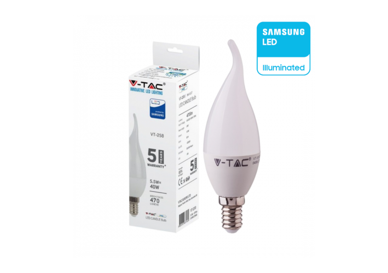 Ampoule LED - Puce SAMSUNG 5,5W E14 Flamme de Bougie en Plastique 6400K