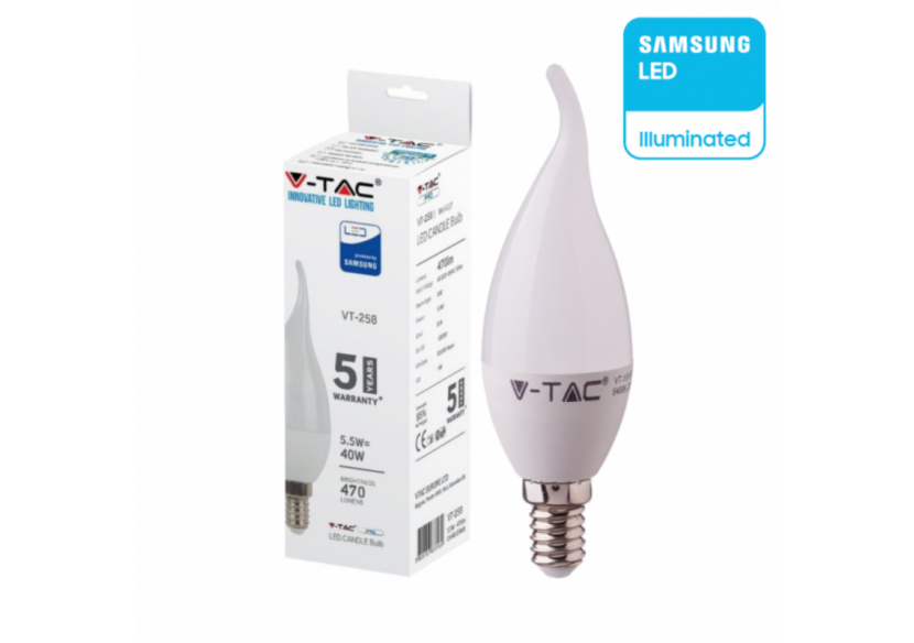 Ampoule LED - Puce SAMSUNG 5,5W E14 Flamme de Bougie en Plastique 6400K