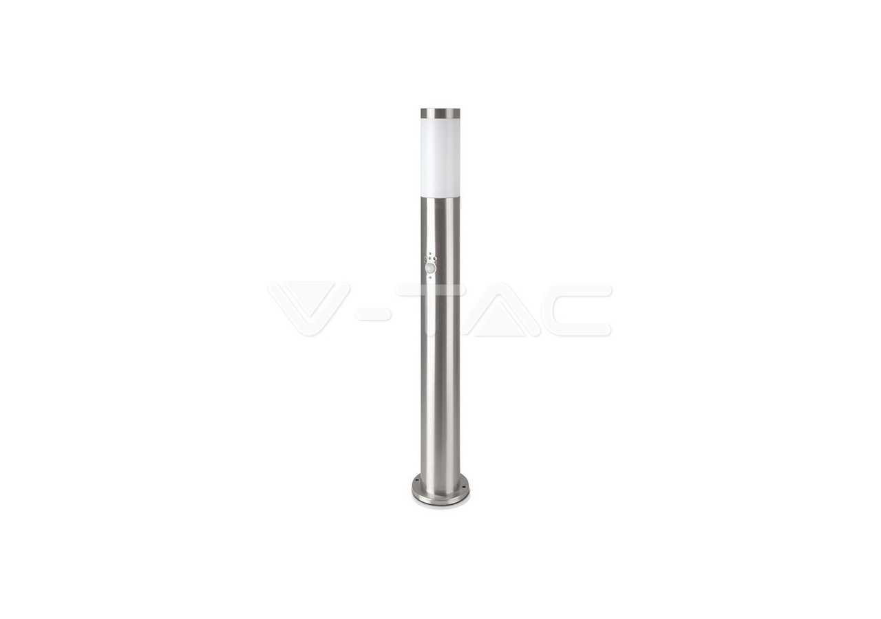 Lampe Borne E27 80cm Capteur PIR Corps Acier Inoxydable Nickel Satiné IP44