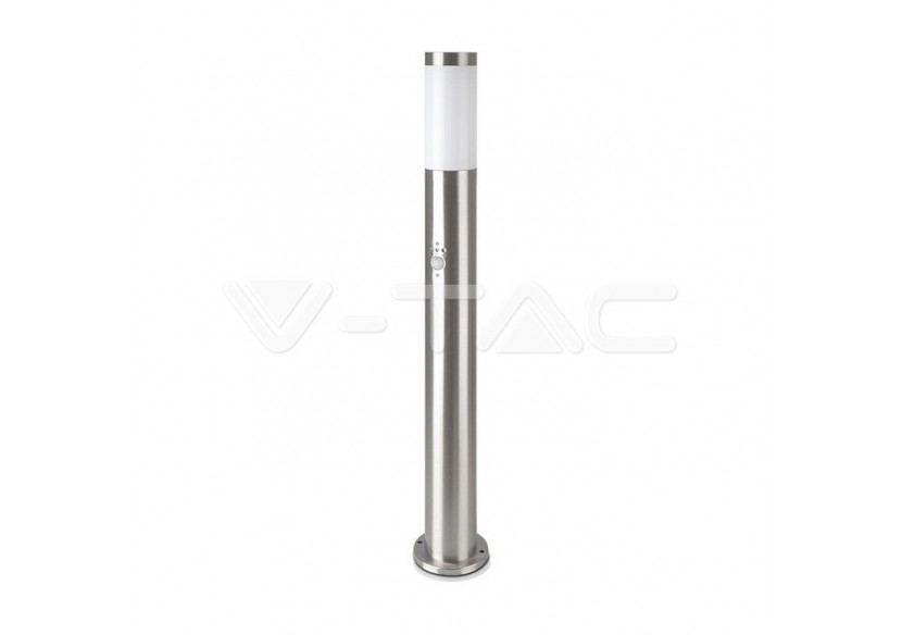 Lampe Borne E27 80cm Capteur PIR Corps Acier Inoxydable Nickel Satiné IP44 Lampe Borne E27 80cm Capteur PIR Corps Acier Inoxydable Nickel Satiné IP44