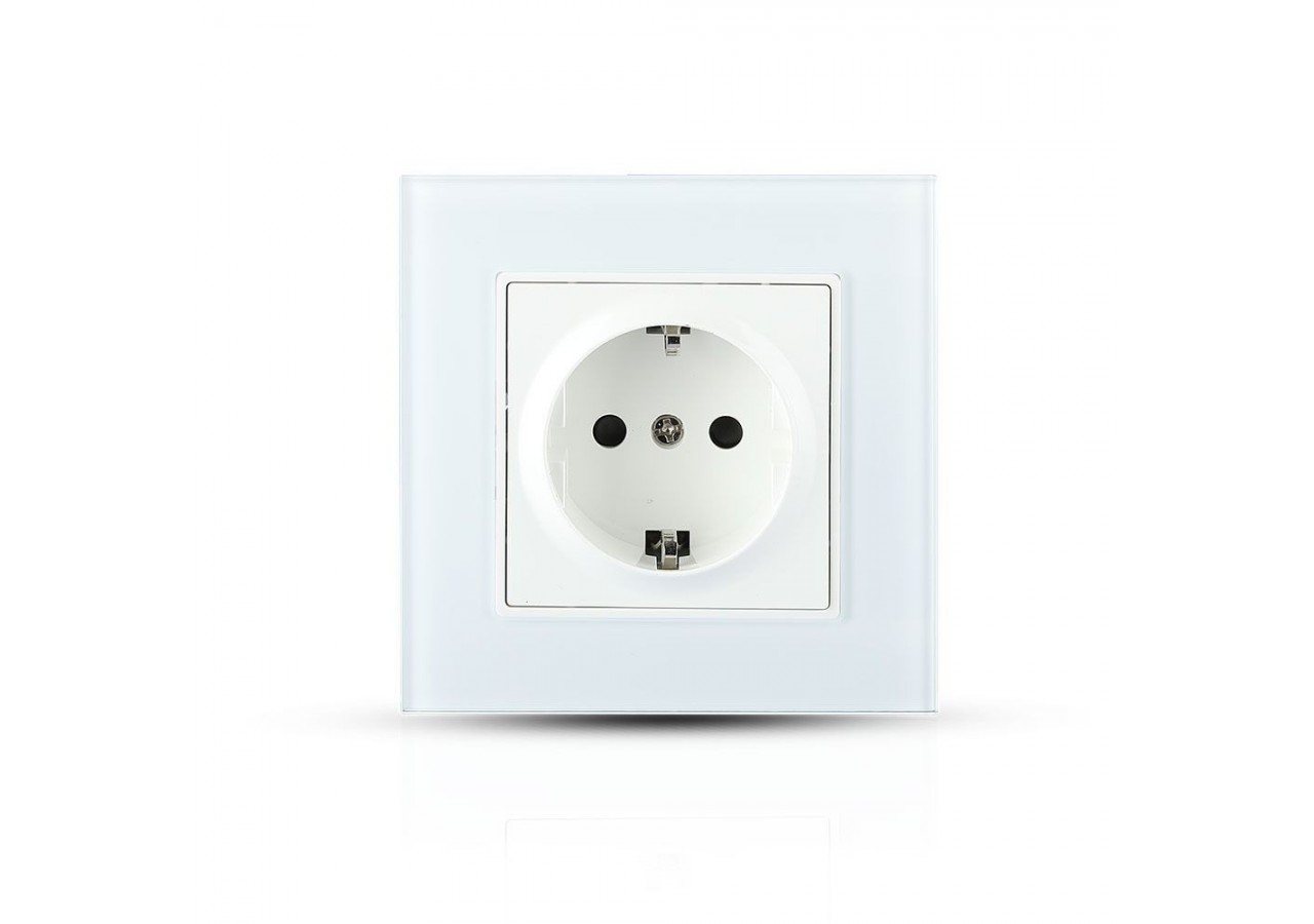 Prise EU 16A panneau de verre simple blanc