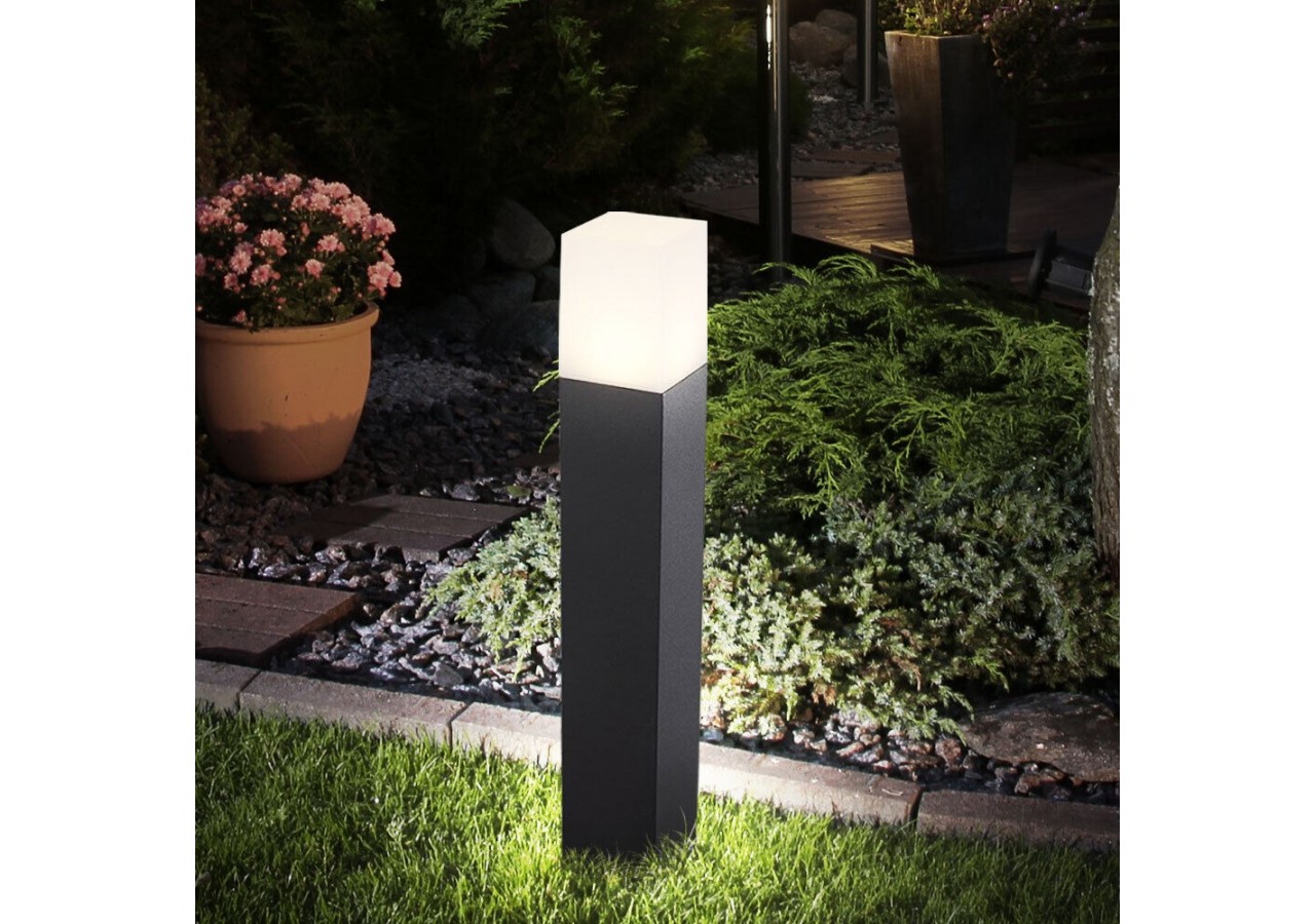 Lampadaire de Jardin GU10 Corps Aluminium Carré Noir 80x80x500mm IP54