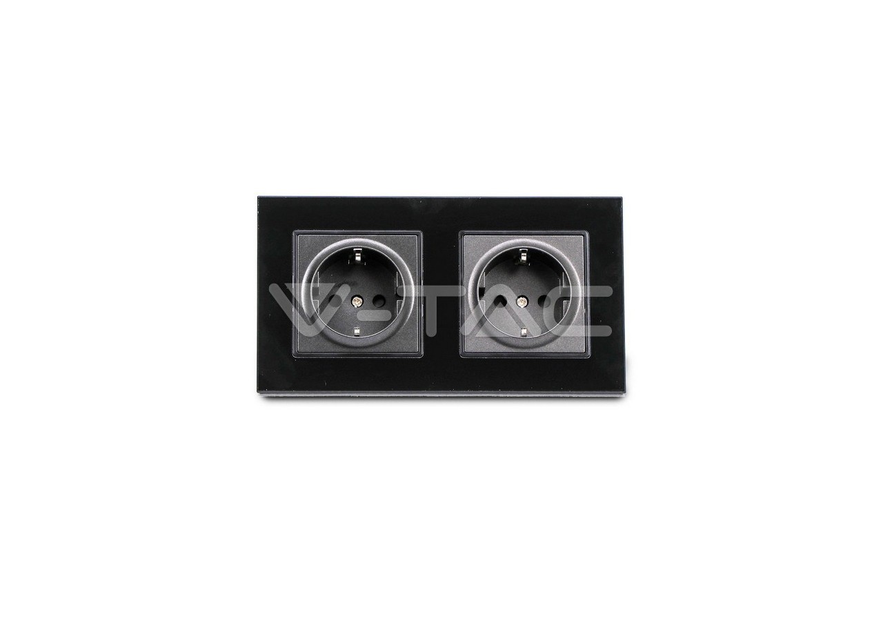 Prise UE 16A Panneau de Verre Double Noir