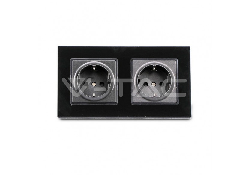 Prise UE 16A Panneau de Verre Double Noir