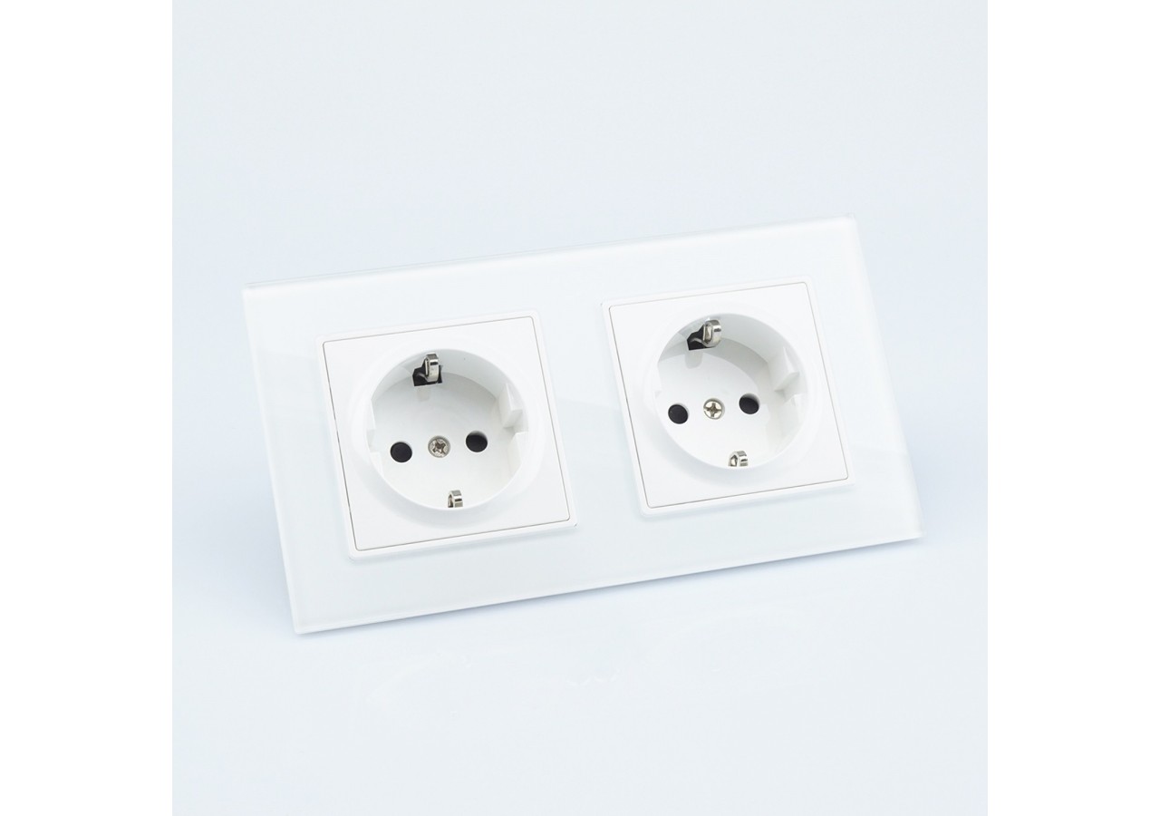 Prise UE 16A Panneau de Verre Double Blanc