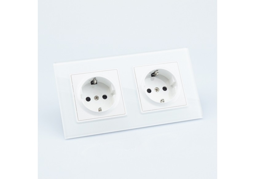 Prise UE 16A Panneau de Verre Double Blanc