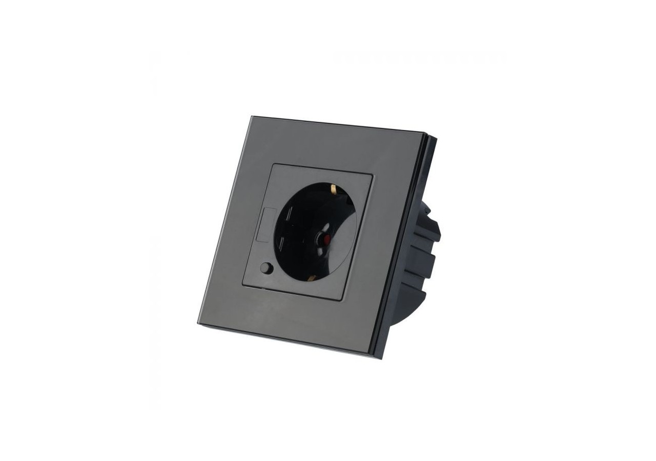 Prise EU 16A panneau de verre simple noir