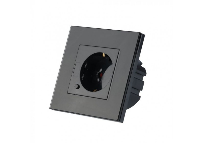Prise EU 16A panneau de verre simple noir