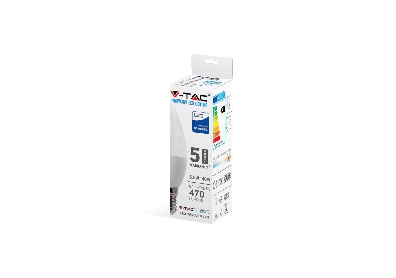Vt-226 5.5w c37 ampoules bougies LED-puce Samsung 3000k e14- 171 - V-tac