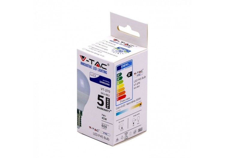 Ampoule en plastique Vt-270 7w p45, puce Samsung 4000k e14- 864 - V-tac