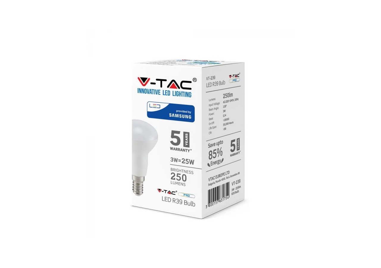 Ampoule en plastique Vt-239 3w R39, puce Samsung 6400k- 212 - V-tac