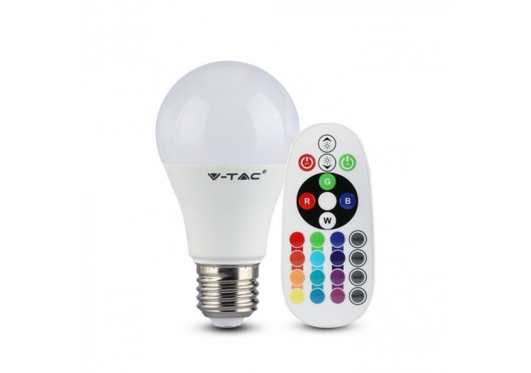 Vt-2022 4.8w a60 ampoule RVB télécommande 3000k e27- 217121 - V-tac