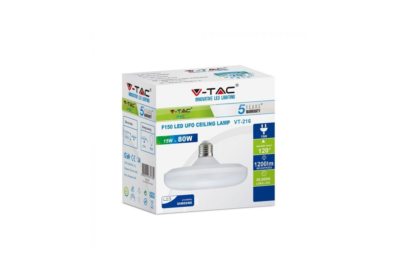 Vt-216 15w f150 UFO plafonnier puce samsung 6400k e27- 215 - V-tac