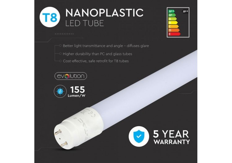 Vt-1612 12w t8 led tube plastique non rotatif-120cm 4000k g13(160lm/watt)- 6478 - V-tac