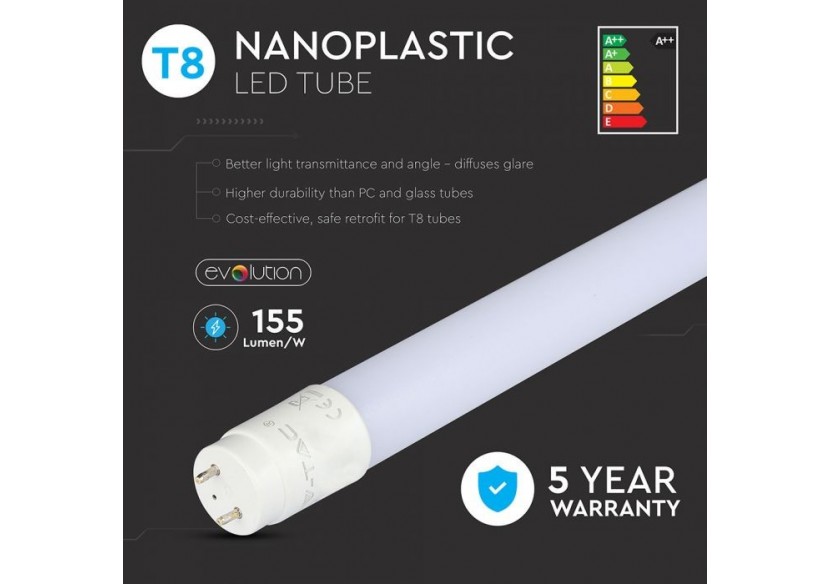 Vt-1612 12w t8 led tube plastique non rotatif-120cm 4000k g13(160lm/watt)- 6478 - V-tac Vt-1612 12w t8 led tube plastique non rotatif-120cm 4000k g13(160lm/watt)- 6478 - V-tac