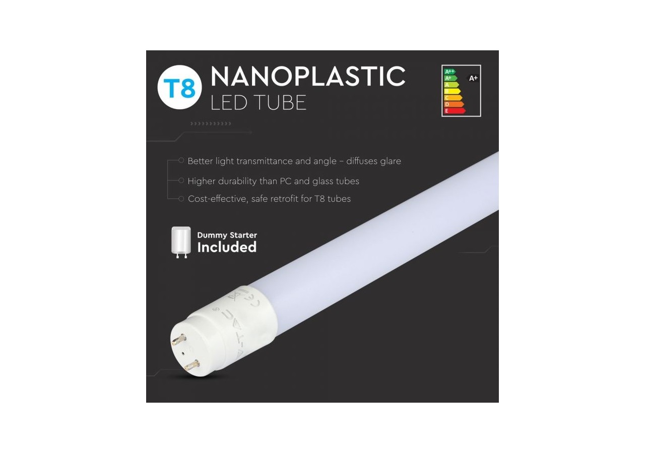 Vt-6072 10w t8 led tube plastique non rotatif-60cm 6400k g13- 6394 - V-tac