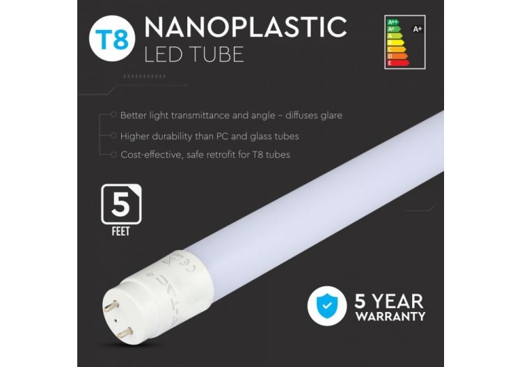Vt-151 22w t8 nano tube plastique non rotatif (150cm) puce samsung 3000k- 656 - V-tac