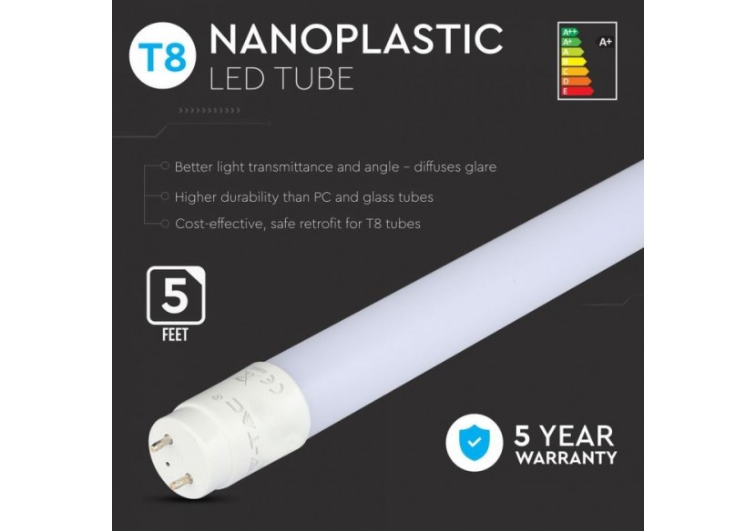 Vt-151 22w t8 nano tube plastique non rotatif (150cm) puce samsung 3000k- 656 - V-tac Vt-151 22w t8 nano tube plastique non rotatif (150cm) puce samsung 3000k- 656 - V-tac