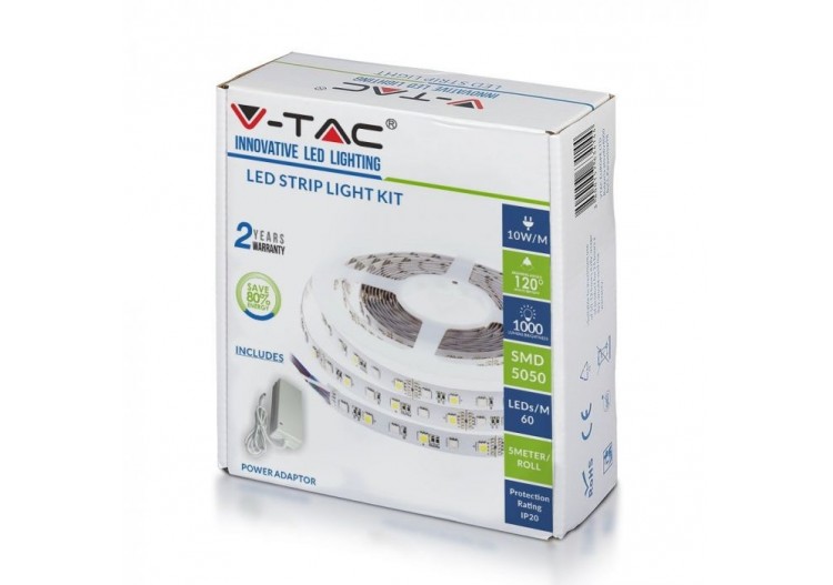 Vt-5050-60 10w/m bande lumineuse led 3000k ensemble ip20 (5m/rouleau)- 2545 - V-tac