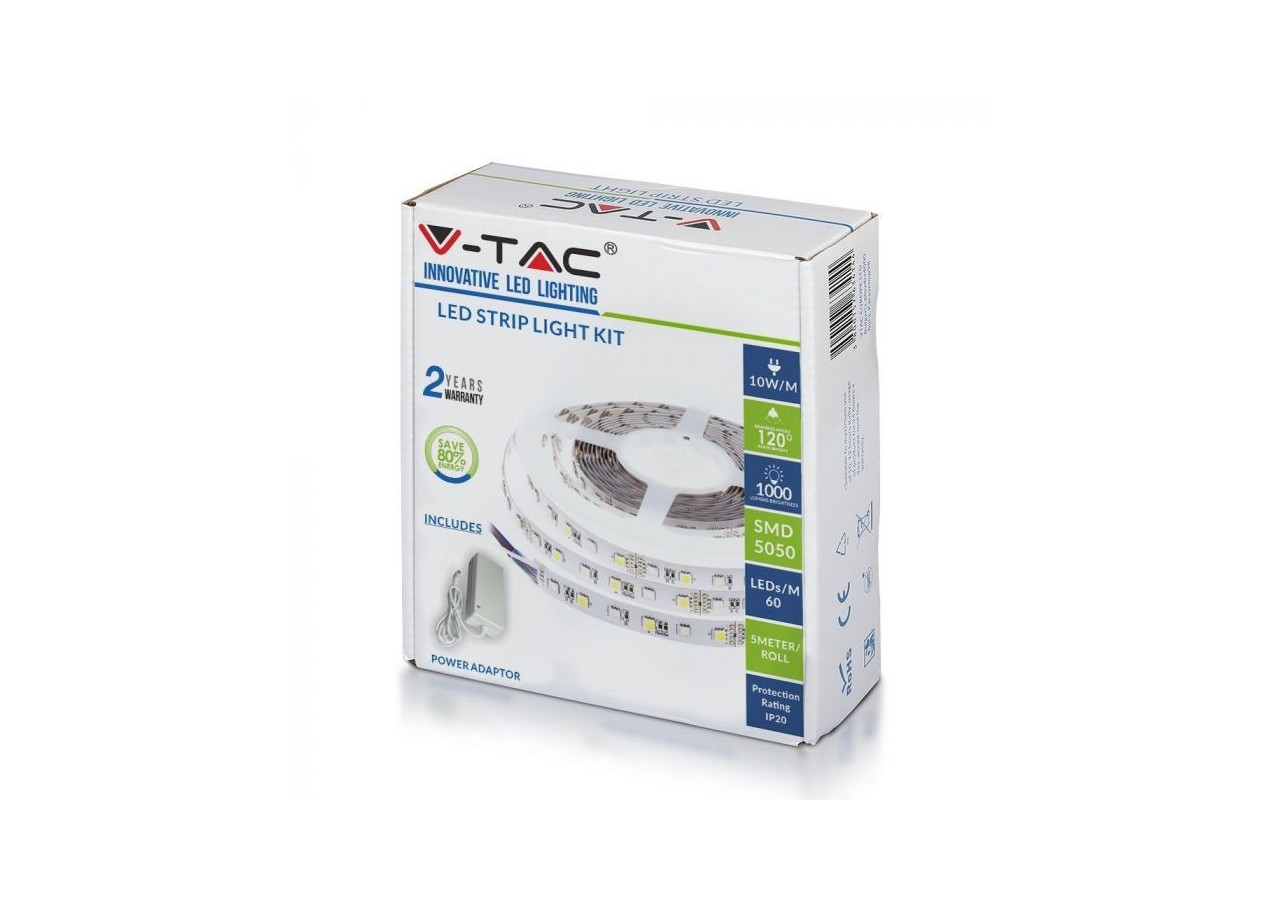 Vt-5050-60 10w/m bande lumineuse led 3000k ensemble ip20 (5m/rouleau)- 2545 - V-tac