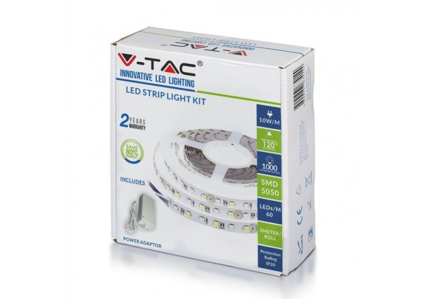 Vt-5050-60 10w/m bande lumineuse led 3000k ensemble ip20 (5m/rouleau)- 2545 - V-tac
