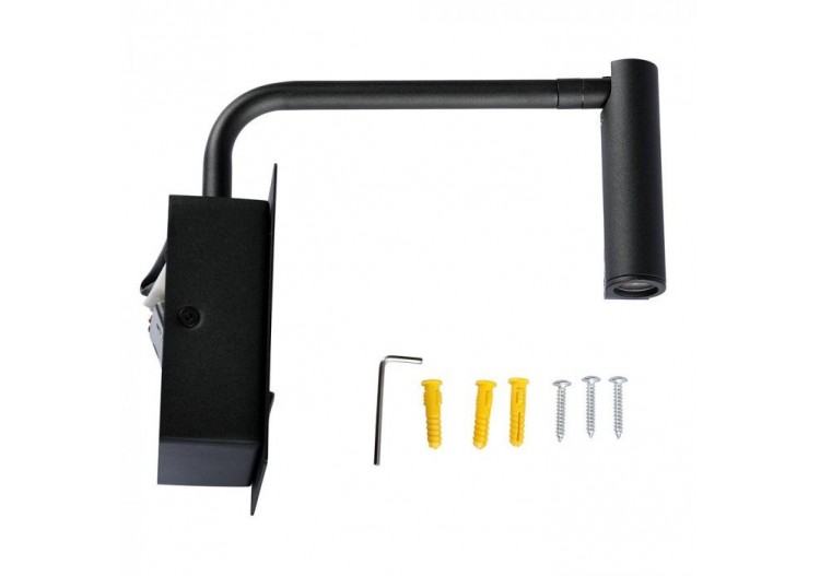 Vt-2943 lampe murale 3w led avec interrupteur et port usb 3000k-noir- 1487 - V-tac