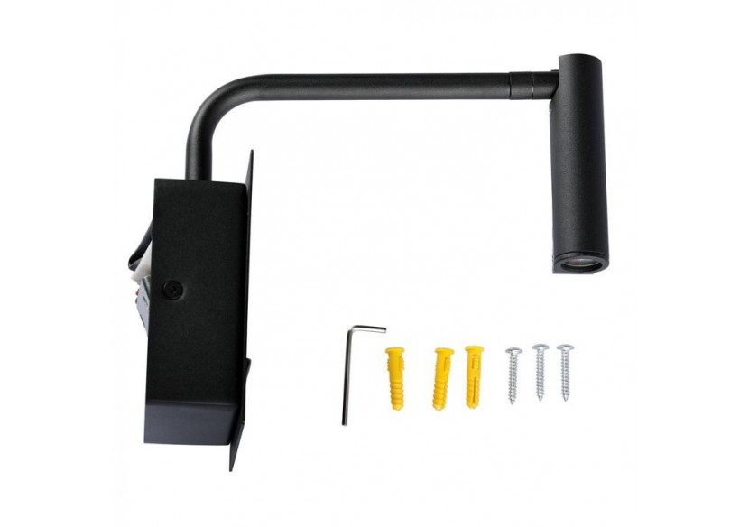 Vt-2943 lampe murale 3w led avec interrupteur et port usb 3000k-noir- 1487 - V-tac