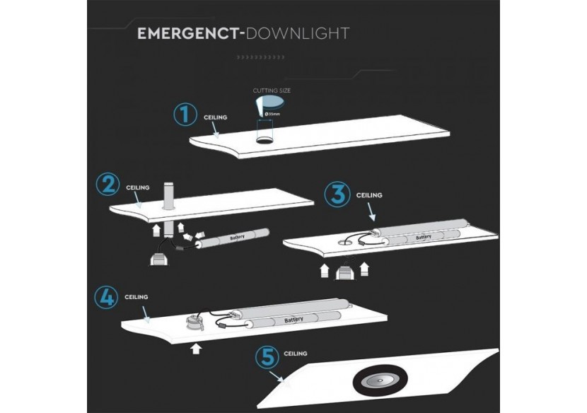 Vt-503 3w LED downlight d'urgence 5500k- 8274 - V-tac