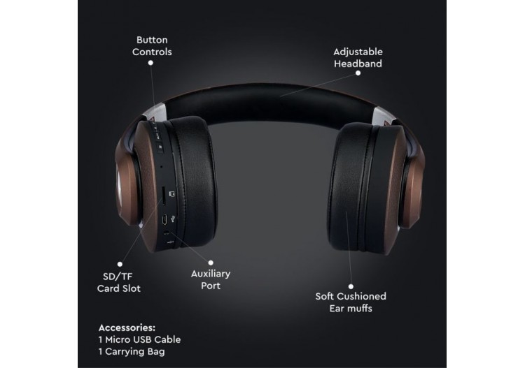 Vt-6322 casque d'écoute sans fil bluetooth avec tête réglable-500mah-marron- 7732 - V-tac