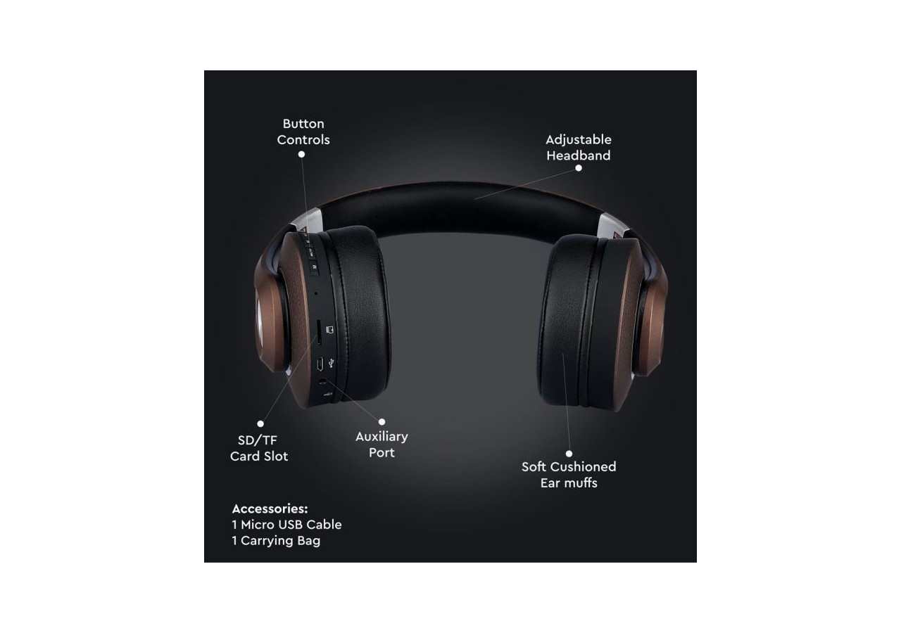 Vt-6322 casque d'écoute sans fil bluetooth avec tête réglable-500mah-marron- 7732 - V-tac