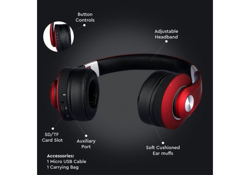 Vt-6322 casque d'écoute sans fil bluetooth avec tête réglable-500mah-rouge- 7731 - V-tac