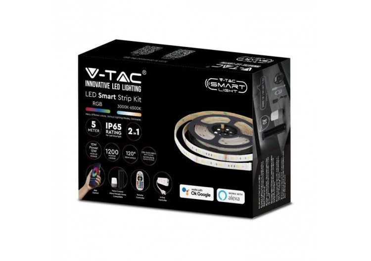 Ensemble de bandes LED Vt-5050 90, compatible avec alexa et google home rgb + prise bs 3 en 1- 2699 - V-tac