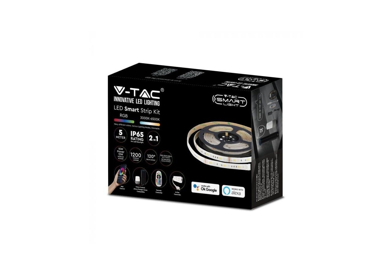 Ensemble de bandes LED Vt-5050 90, compatible avec alexa et google home rgb + prise bs 3 en 1- 2699 - V-tac