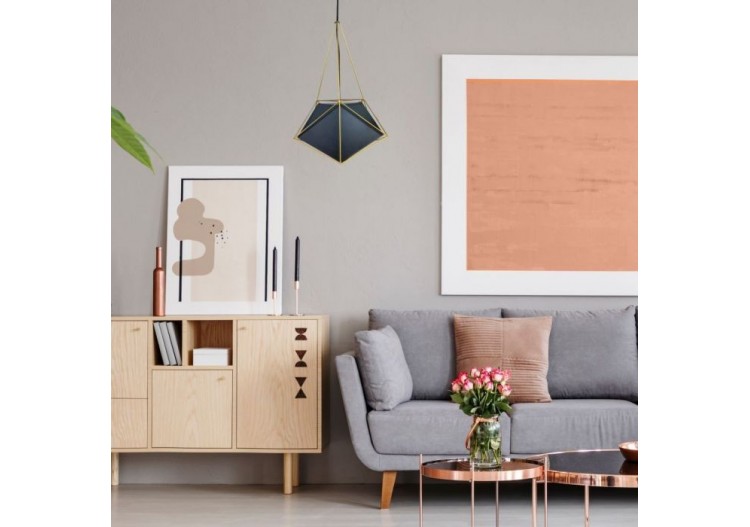 Vt-7401 lampe suspendue prisme(e27),abat-jour noir avec fil d'or-d:400*540mm- 3945 - V-tac