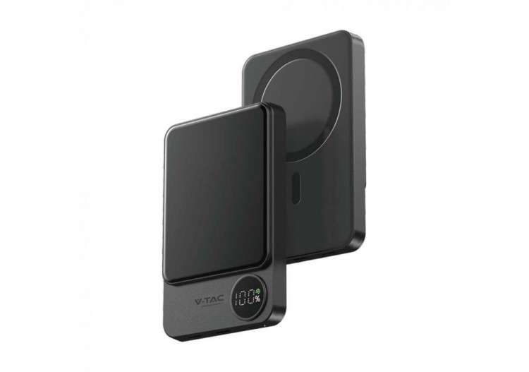 10000mah 9mm ultra mince mag sûr en alliage d'aluminium batterie externe magnétique sans fil charge rapide espace gris- V-tac