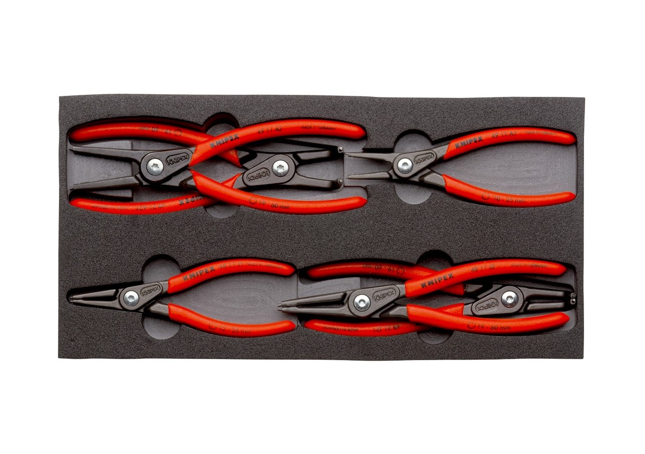Jeu de 6 pinces pour circlips (Modèle 48 / 49) sur plateau mousse pour servante - Knipex - 002001V02