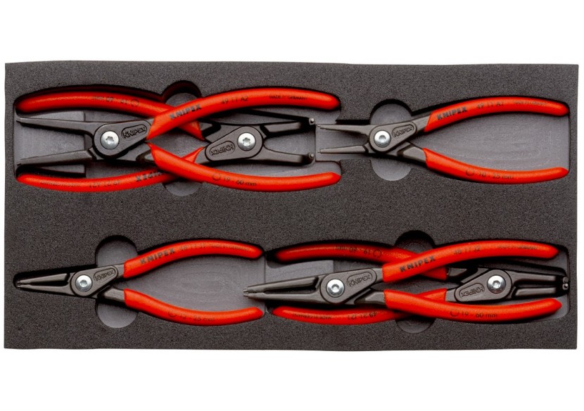 Jeu de 6 pinces pour circlips (Modèle 48 / 49) sur plateau mousse pour servante - Knipex - 002001V02