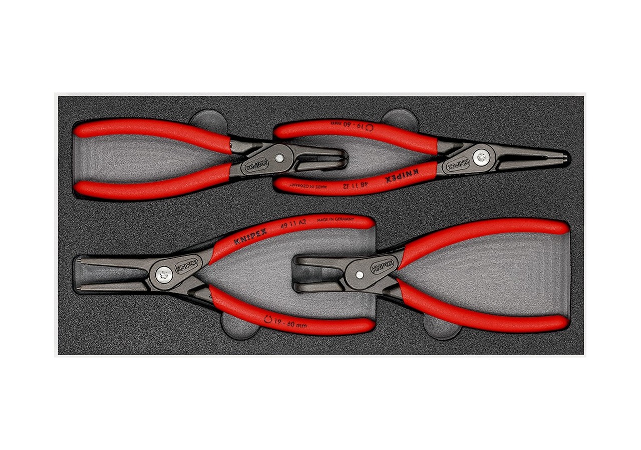 Jeu de 4 pinces pour circlips (Modèle 48 / 49) sur plateau mousse pour servante - Knipex - 002001V09