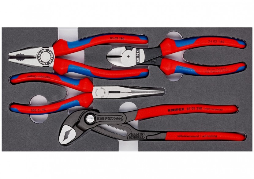 Jeu de 4 pinces "Basic" sur plateau mousse pour servante - Knipex - 002001V15