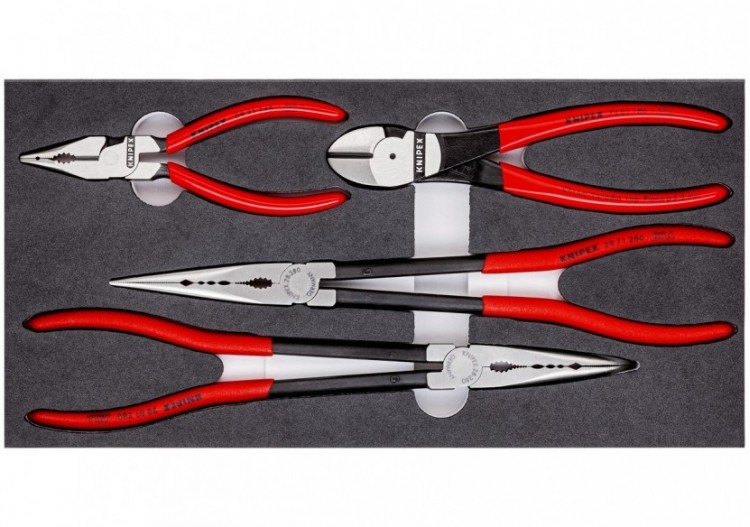 Jeu de 4 pinces "Automobile" sur plateau mousse pour servante - Knipex - 002001V16