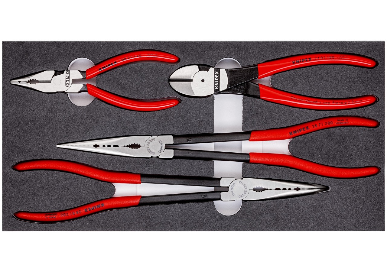 Jeu de 4 pinces "Automobile" sur plateau mousse pour servante - Knipex - 002001V16