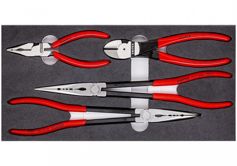 Jeu de 4 pinces "Automobile" sur plateau mousse pour servante - Knipex - 002001V16